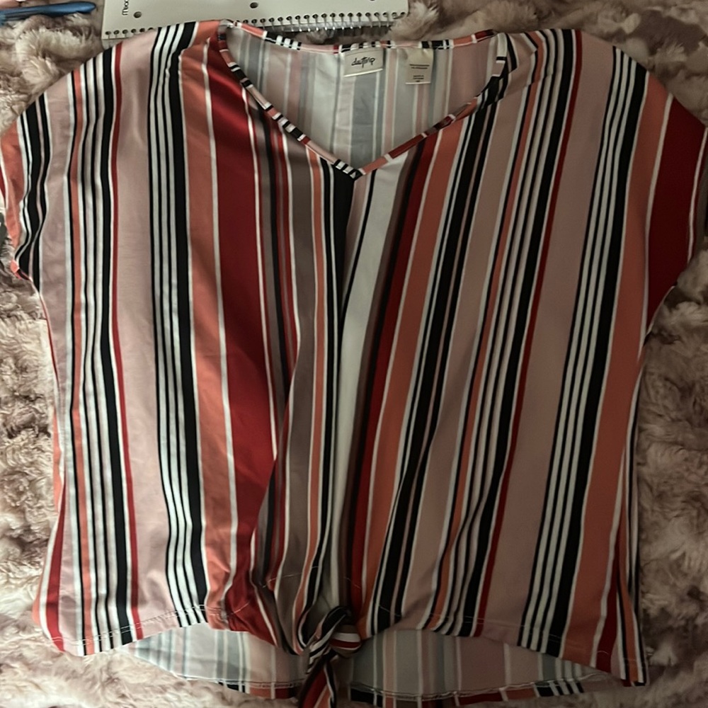 Multicolored striped vneck